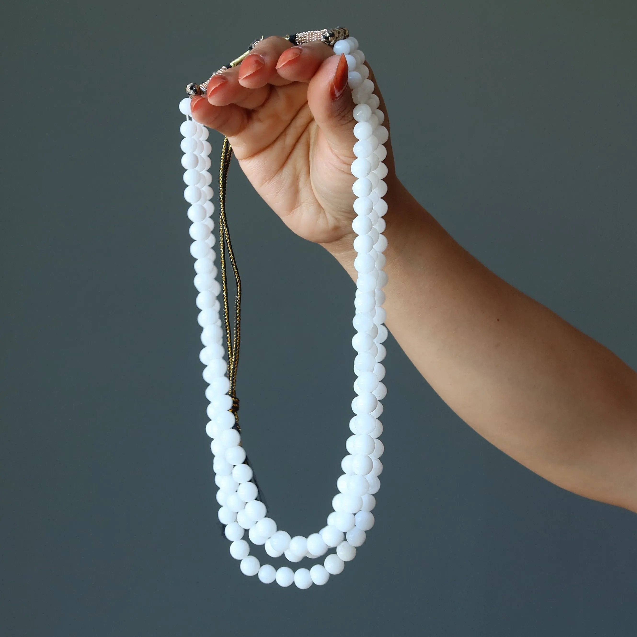 Snow Quartz Necklace Frosty Cool 3-Layer White Beads