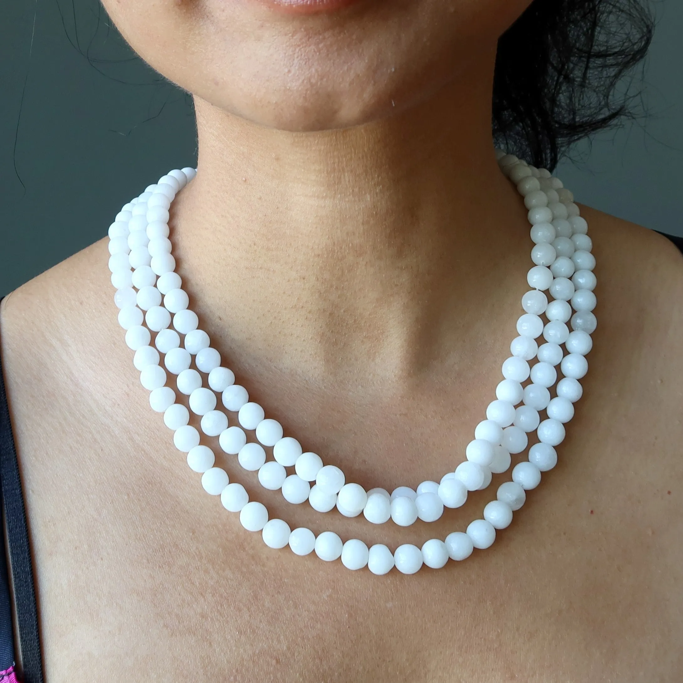 Snow Quartz Necklace Frosty Cool 3-Layer White Beads