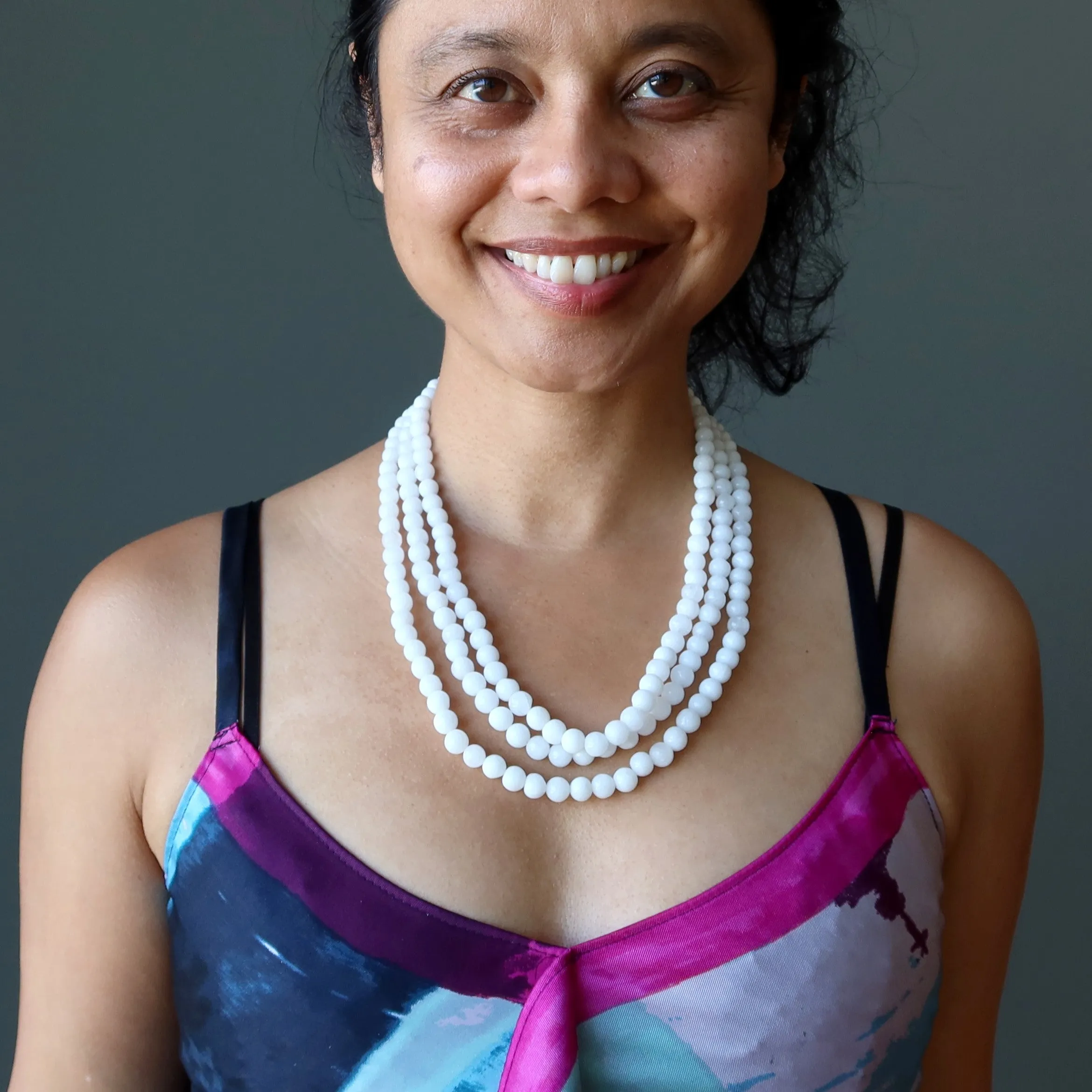 Snow Quartz Necklace Frosty Cool 3-Layer White Beads