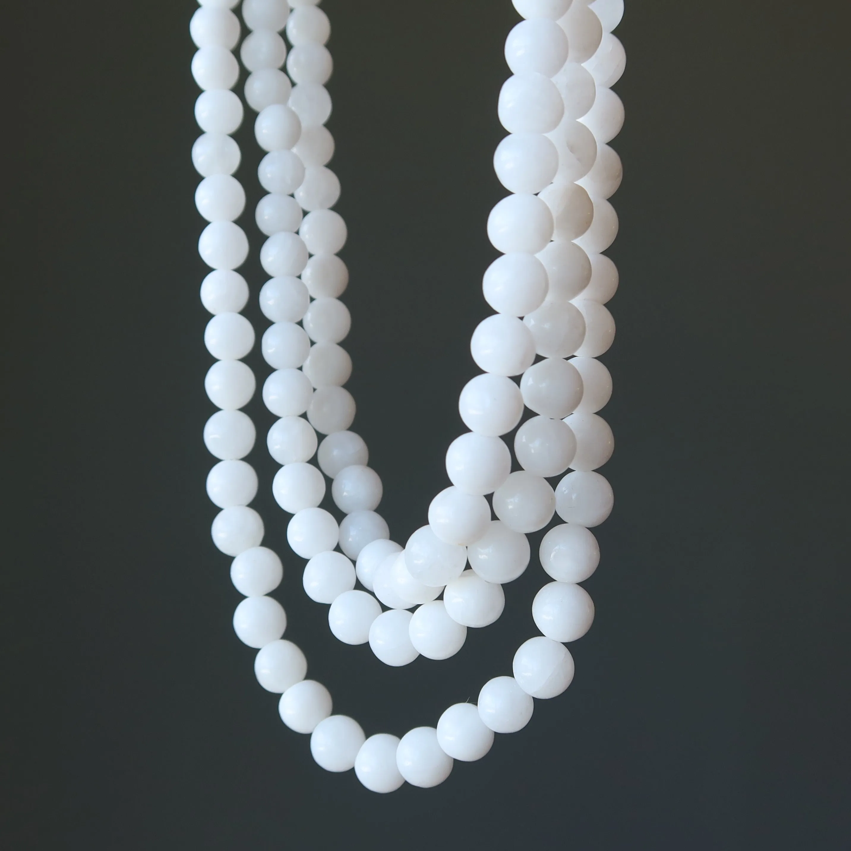 Snow Quartz Necklace Frosty Cool 3-Layer White Beads