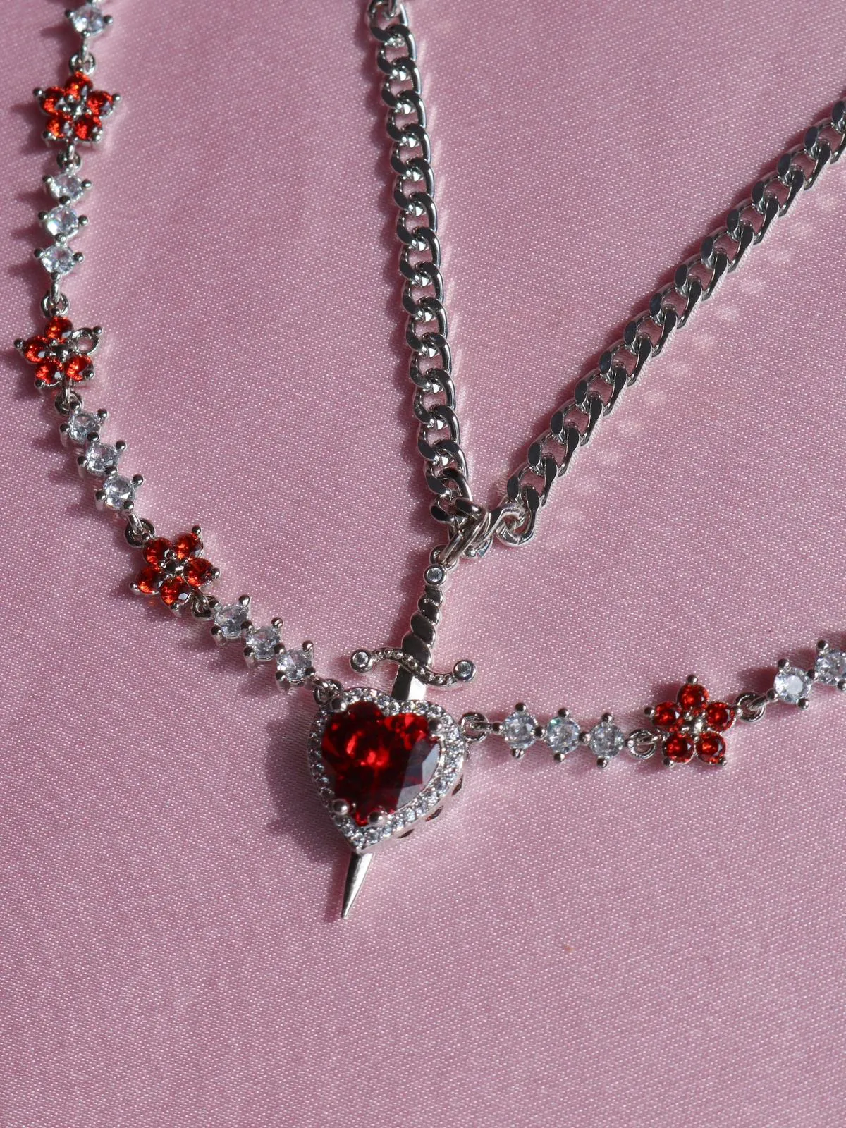 Snow White and the Huntsman with Red Flowers Couple Necklaces