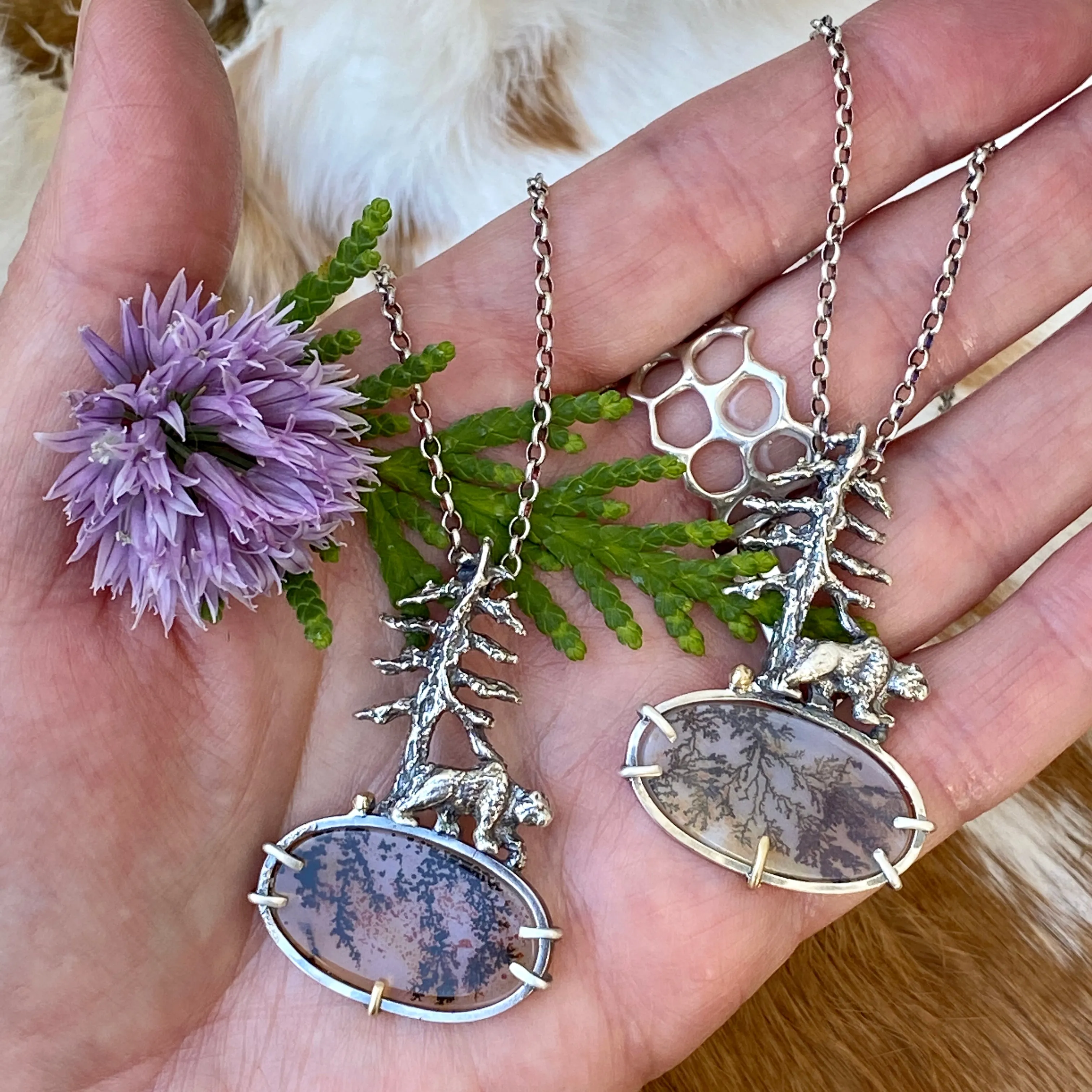 Spruce Pine and Bear sterling silver necklace