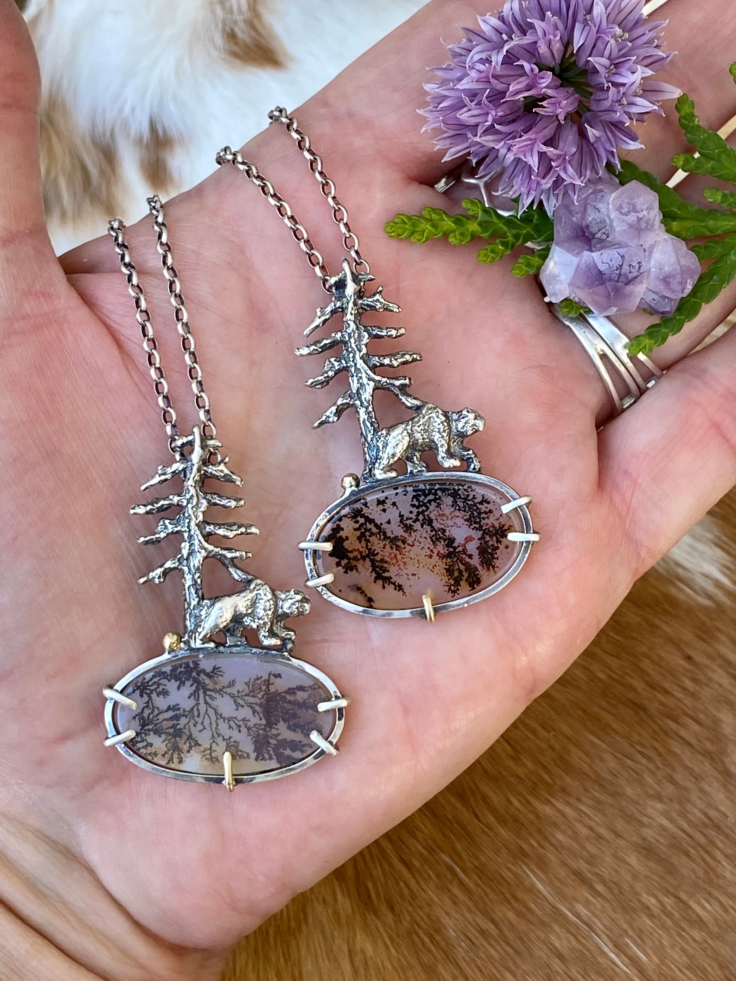 Spruce Pine and Bear sterling silver necklace