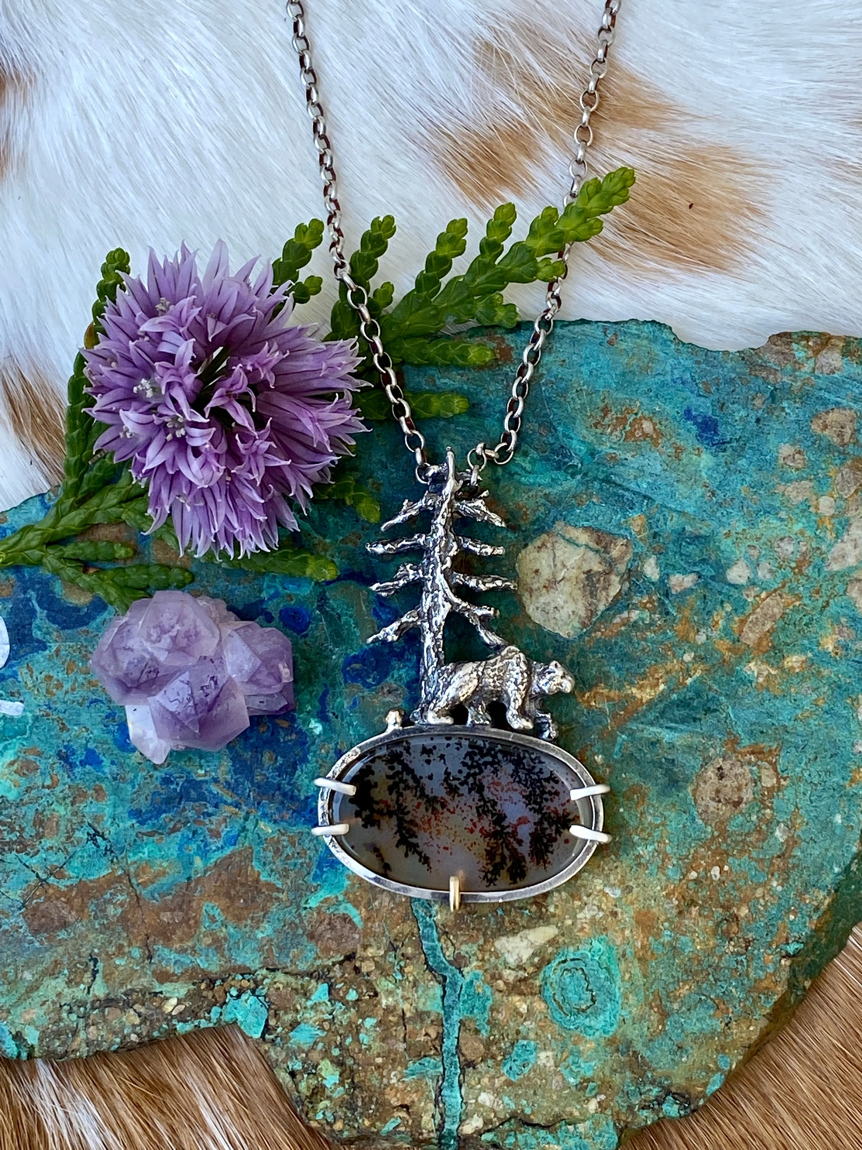 Spruce Pine and Bear sterling silver necklace
