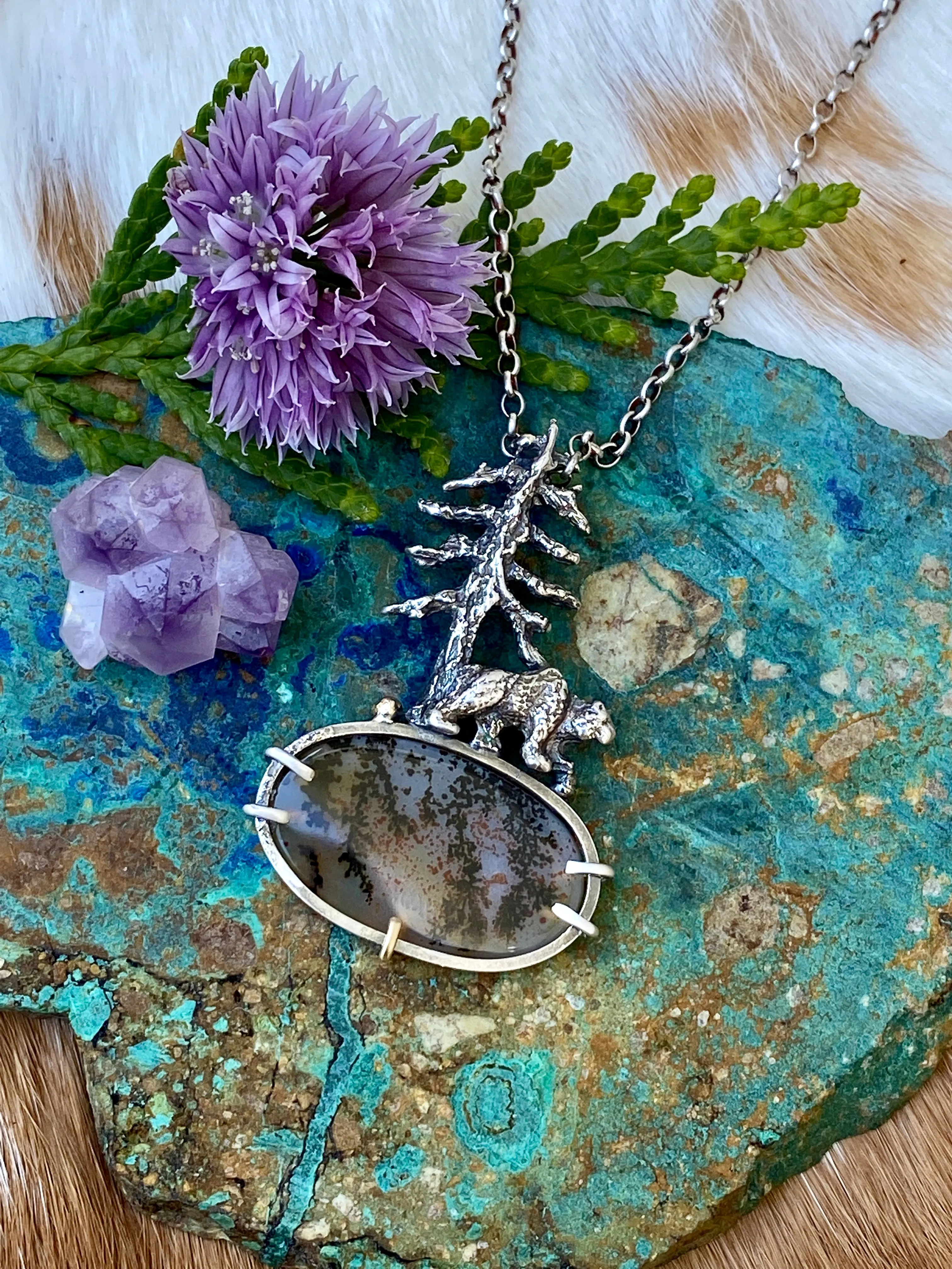 Spruce Pine and Bear sterling silver necklace