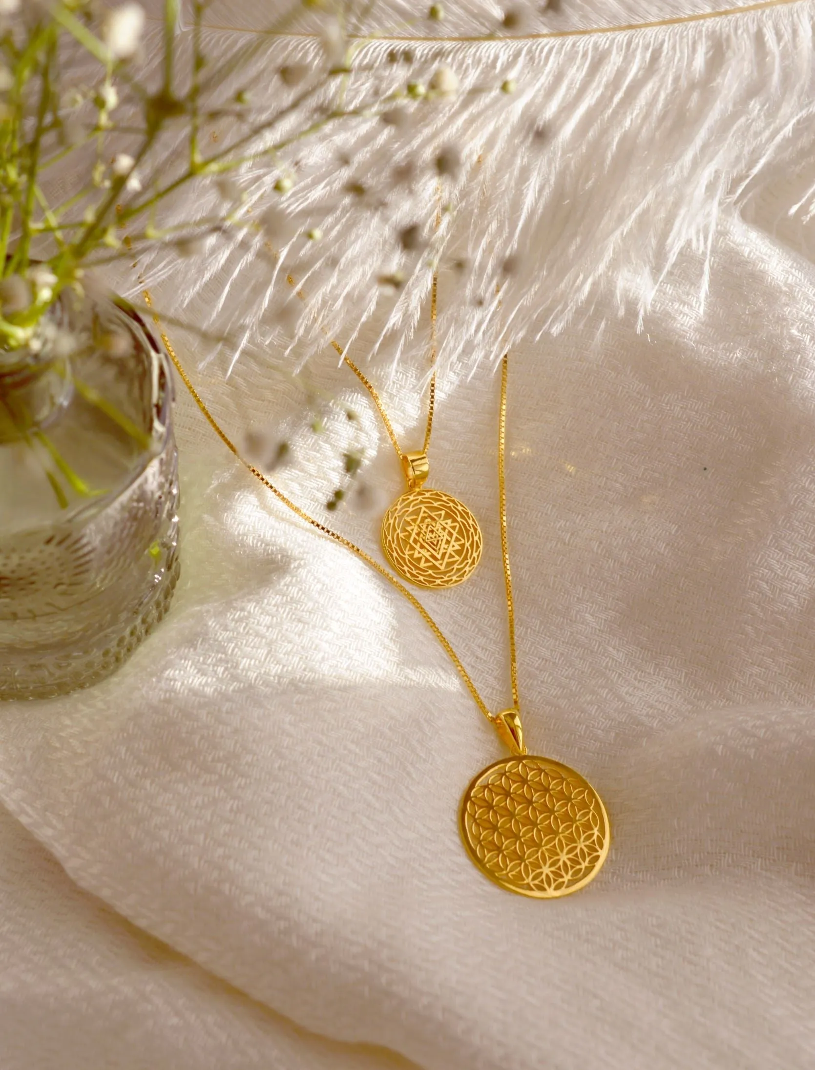 Sri Yantra   Flower of Life Prosperity & Protection Necklace Jewelry Set