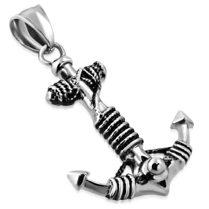 Stainless Steel Antique Vintage Two-Tone Nautical Marine Rope Anchor Pendant Necklace