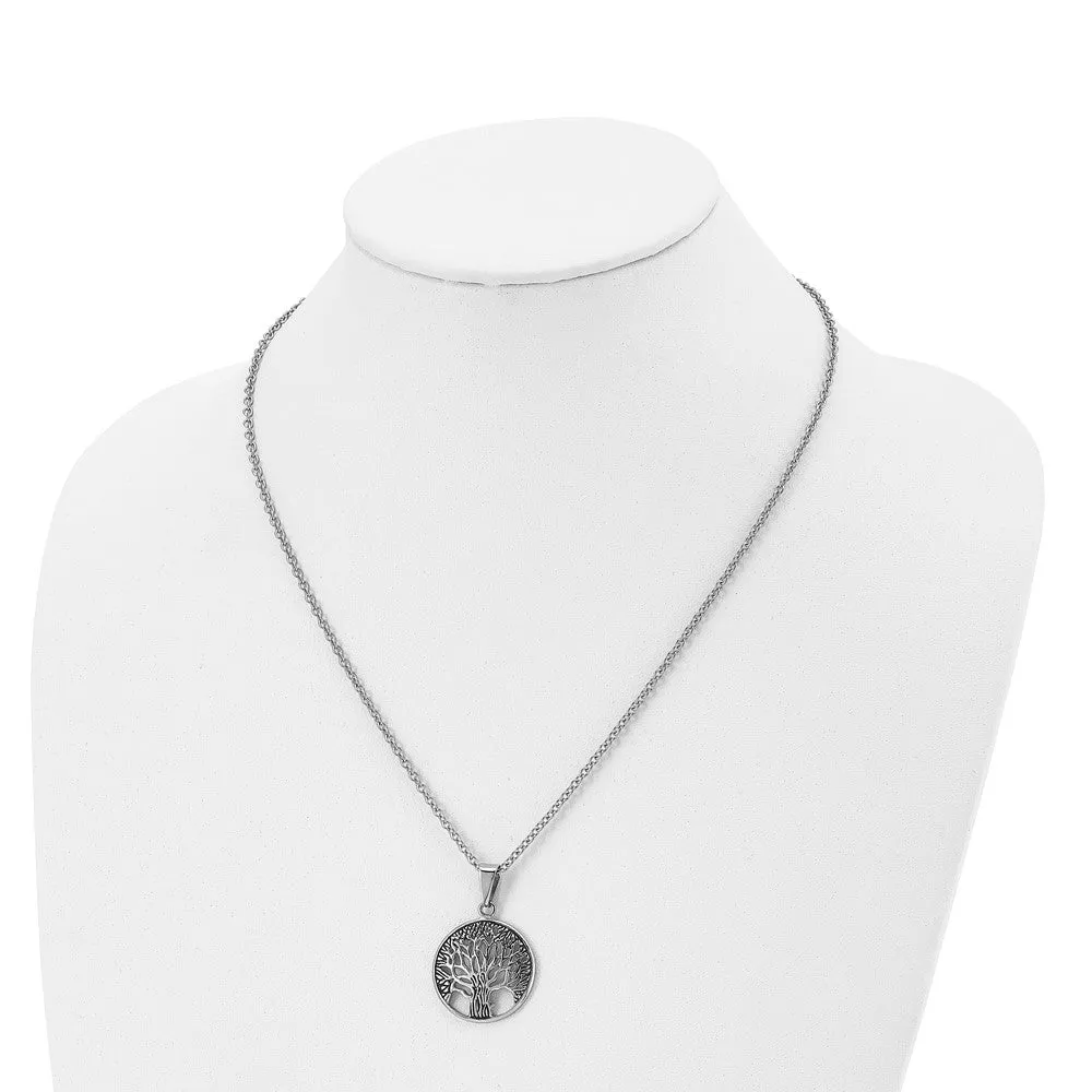 Stainless Steel Antiqued and Polished Tree of Life 20in Necklace