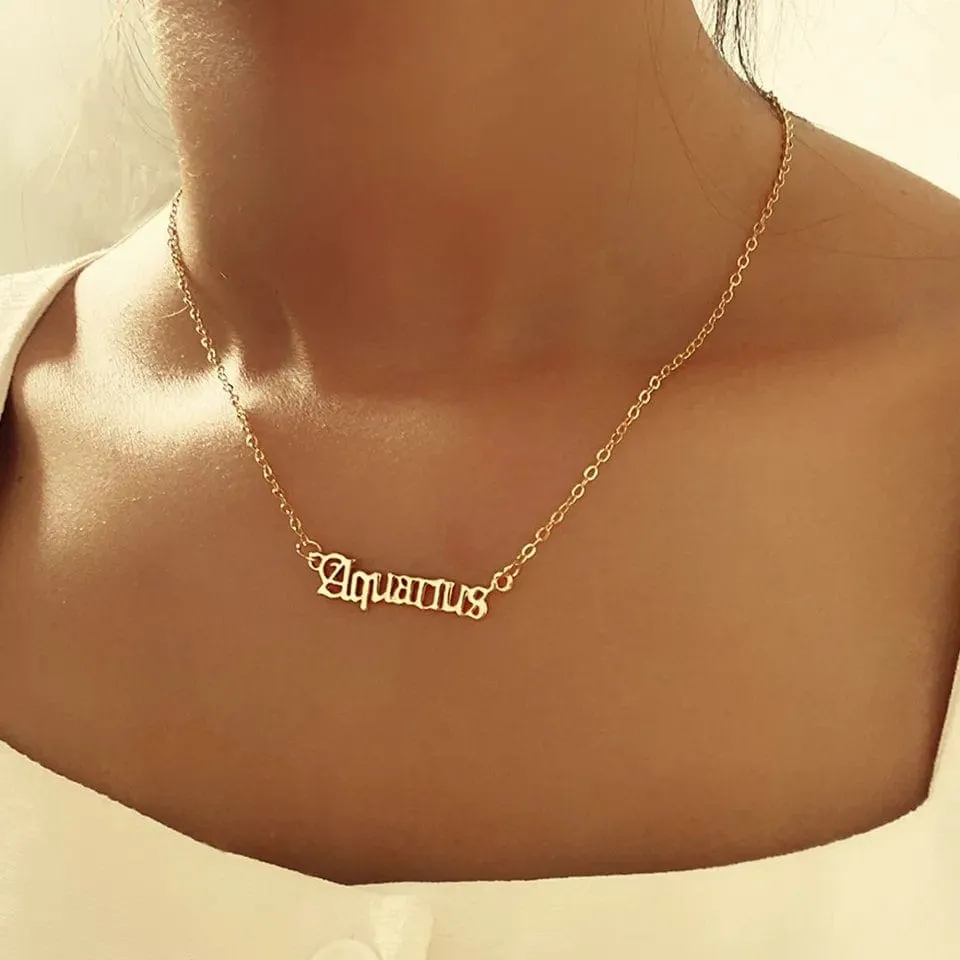 Stainless Steel Constellation Zodiac Astrology Letter Pendant Necklace