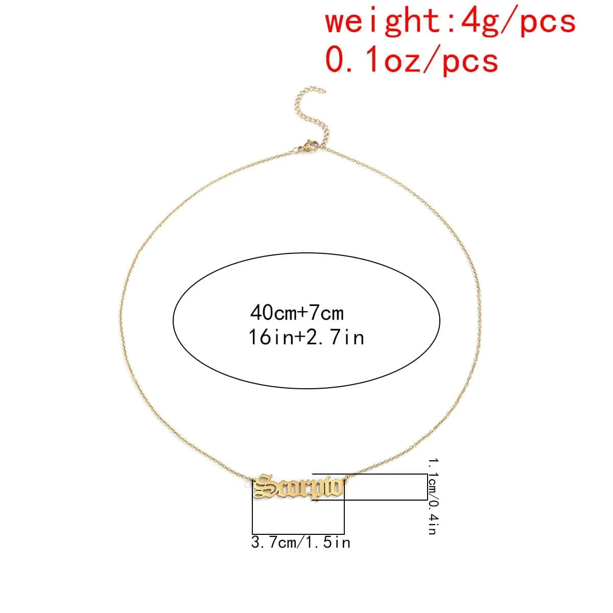 Stainless Steel Constellation Zodiac Astrology Letter Pendant Necklace