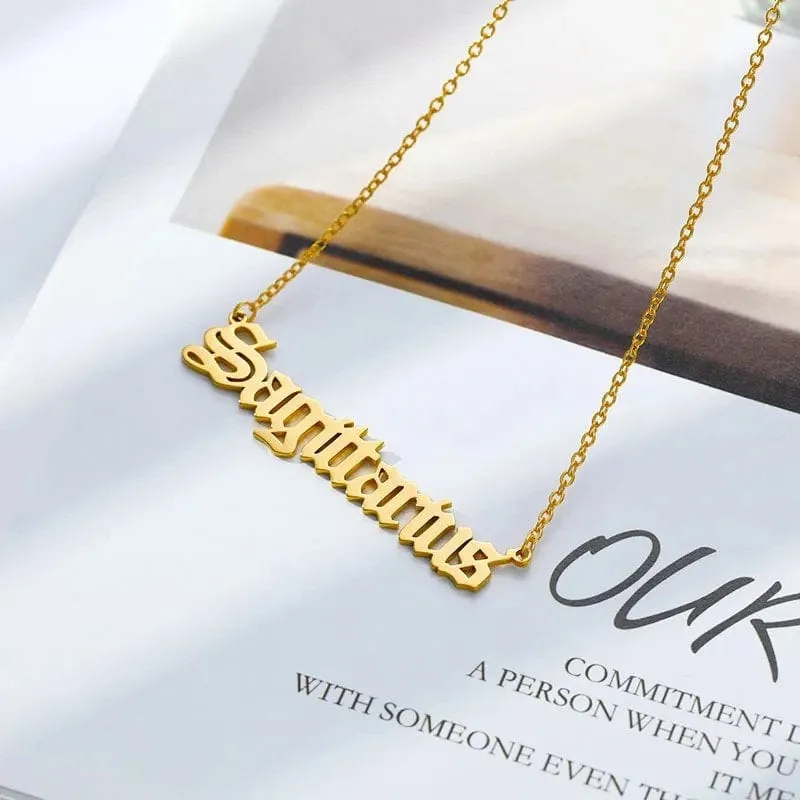 Stainless Steel Constellation Zodiac Astrology Letter Pendant Necklace