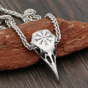 Stainless Steel Helm of Awe Raven Skull Viking Amulet