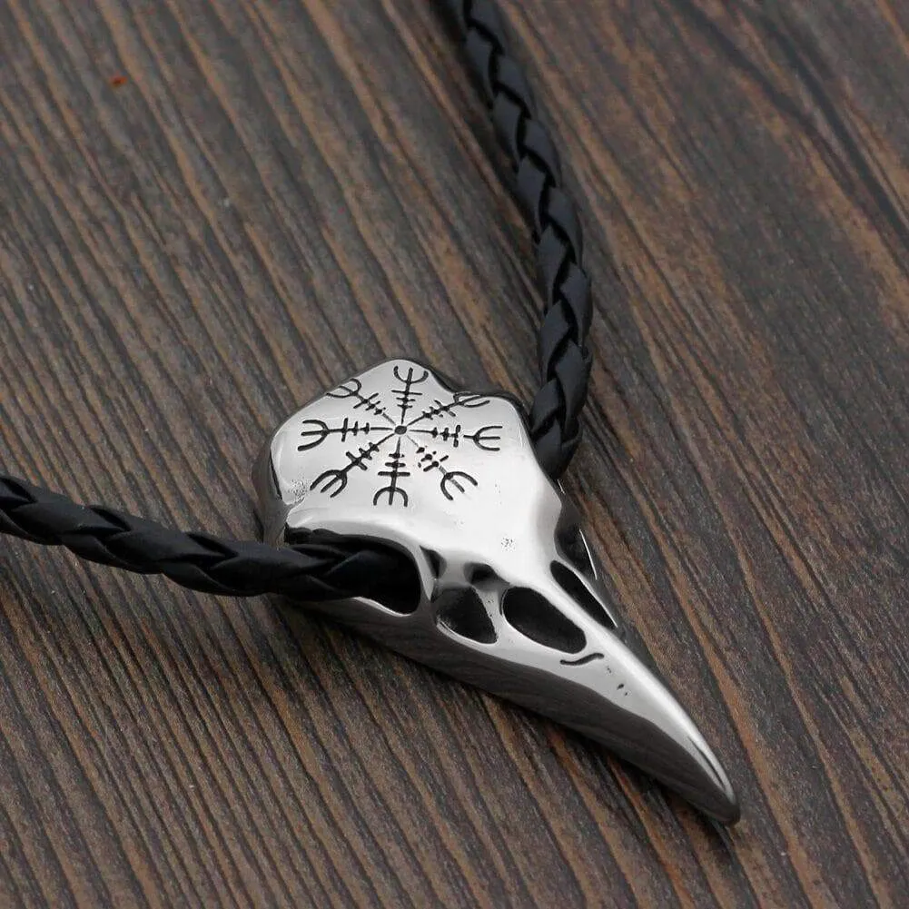Stainless Steel Helm of Awe Raven Skull Viking Amulet