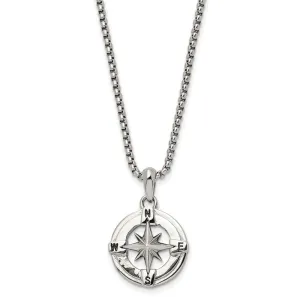 Stainless Steel Polished Compass 22in Necklace