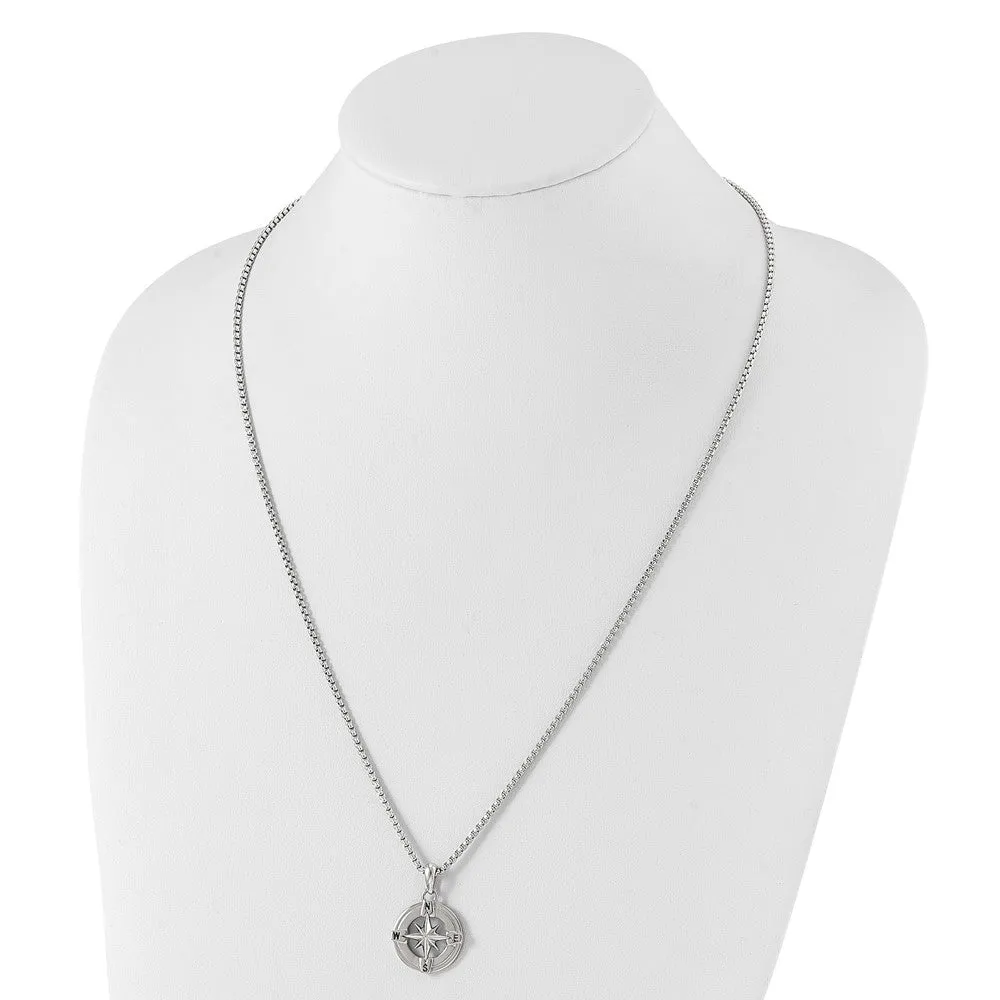 Stainless Steel Polished Compass 22in Necklace