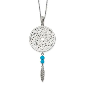 Stainless Steel Polished Imit.Turquoise Dreamcatcher w/2in ext Necklace