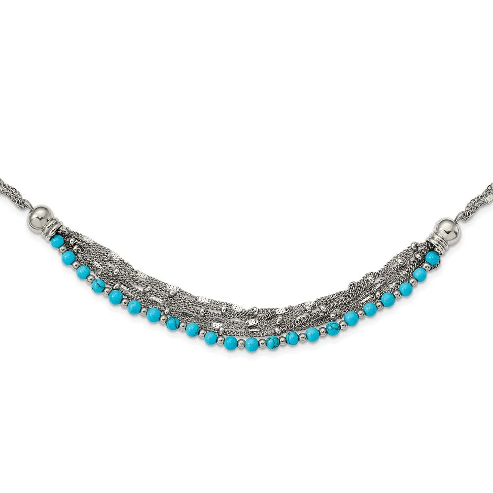 Stainless Steel Polished Reconstructed Turquoise 20.75in w/2in ext Necklace