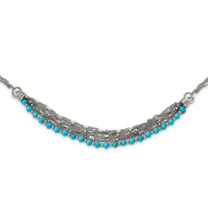 Stainless Steel Polished Reconstructed Turquoise 20.75in w/2in ext Necklace