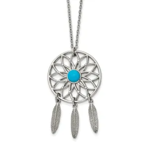 Stainless Steel Polished w/Imit.Turquoise DreamCatcher w/2in ext. Necklace