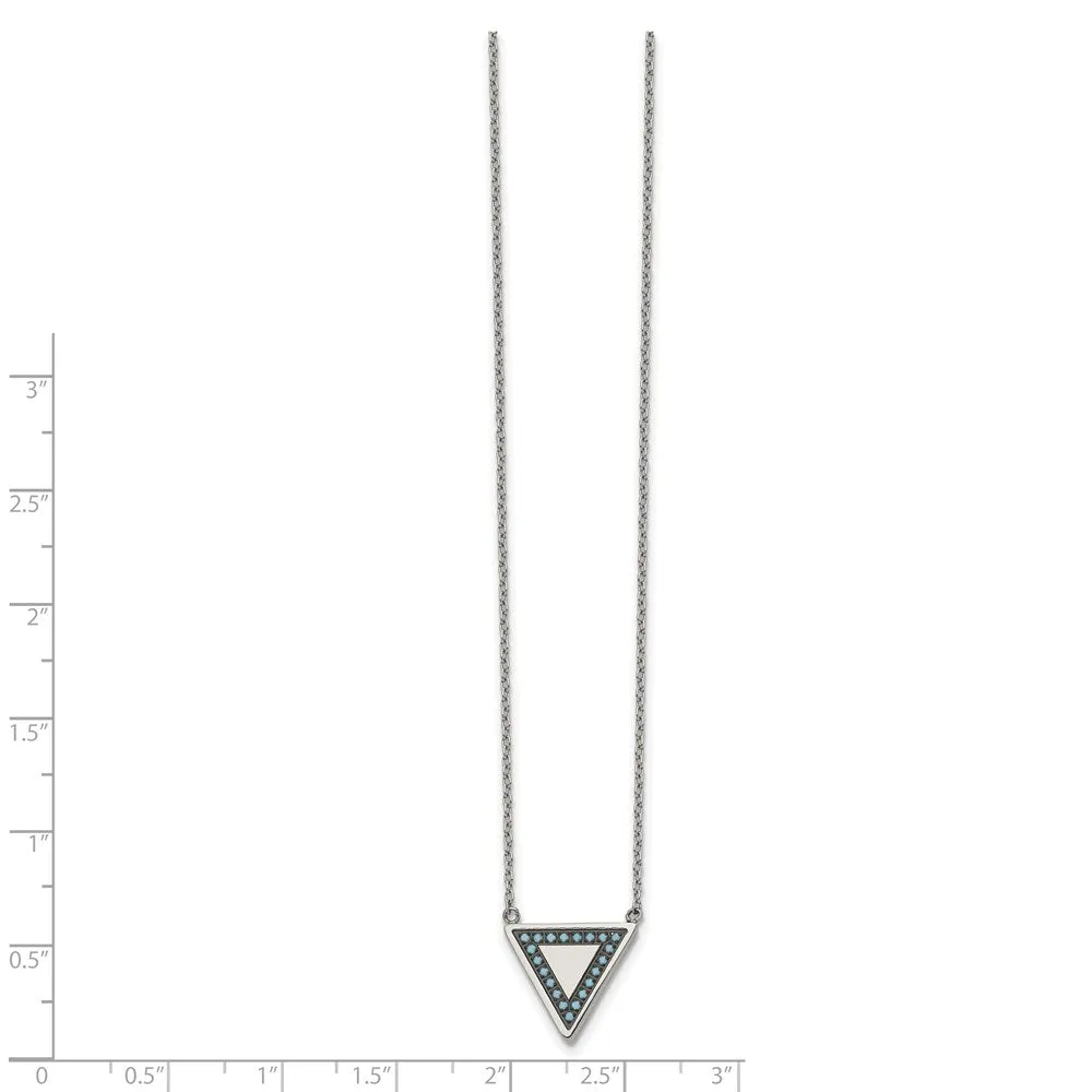 Stainless Steel Polished w/Reconstructed Turquoise w/2in ext. Necklace