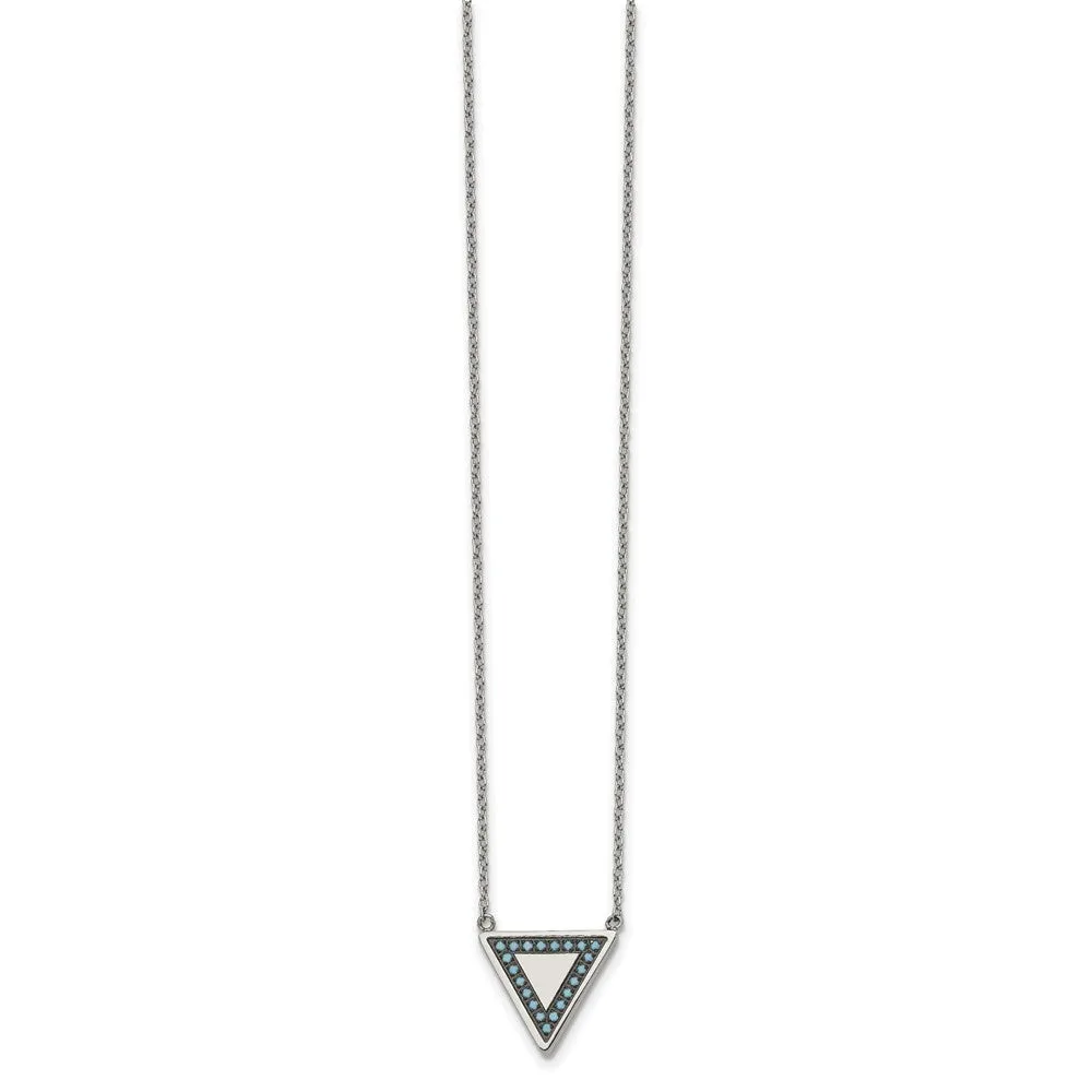 Stainless Steel Polished w/Reconstructed Turquoise w/2in ext. Necklace