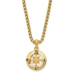 Stainless Steel Polished Yellow IP-plated Compass 22in Necklace