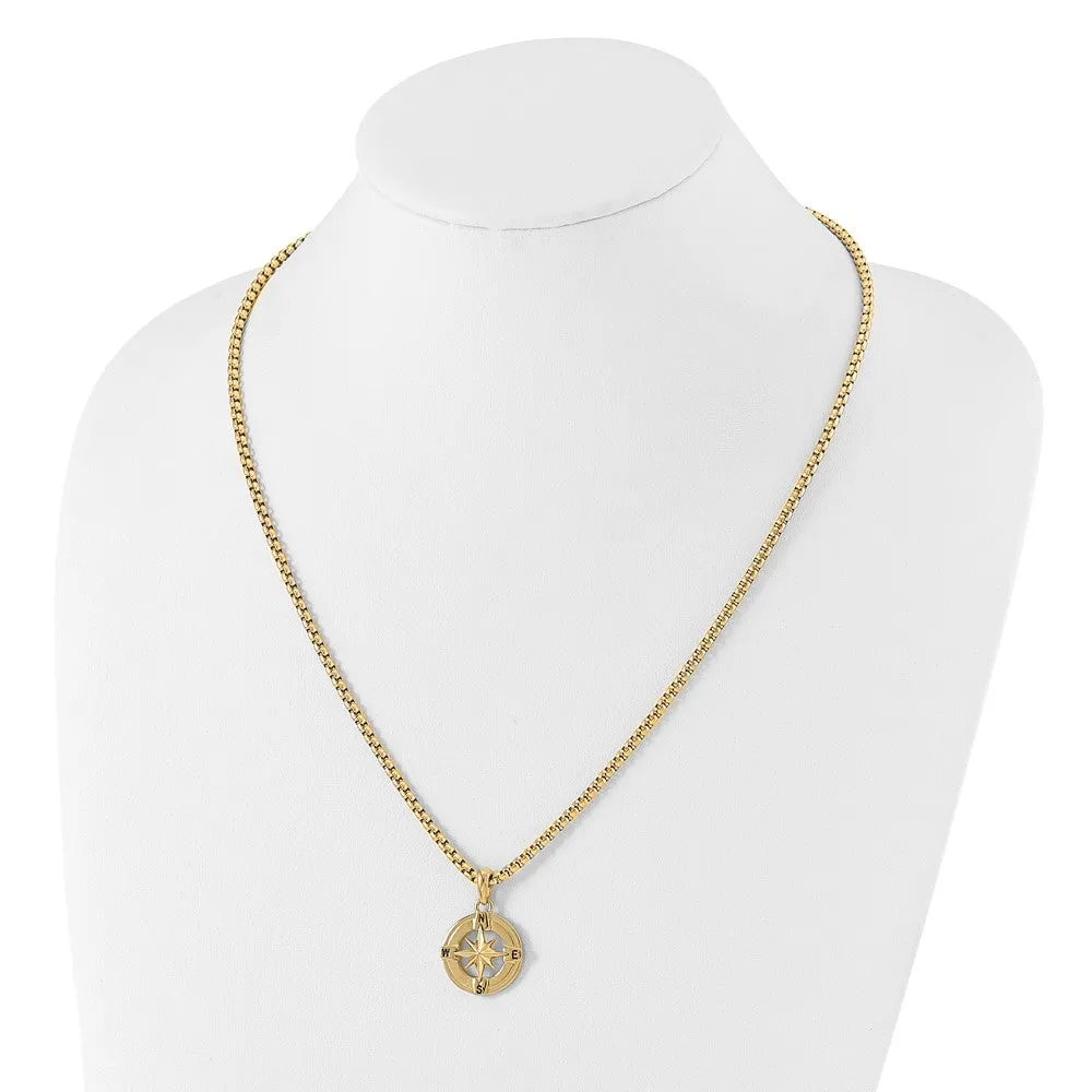 Stainless Steel Polished Yellow IP-plated Compass 22in Necklace