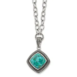 Stainless Steel Polished/Antiqued Imitation Turquoise 20.5in Necklace