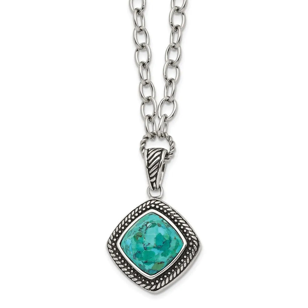 Stainless Steel Polished/Antiqued Imitation Turquoise 20.5in Necklace