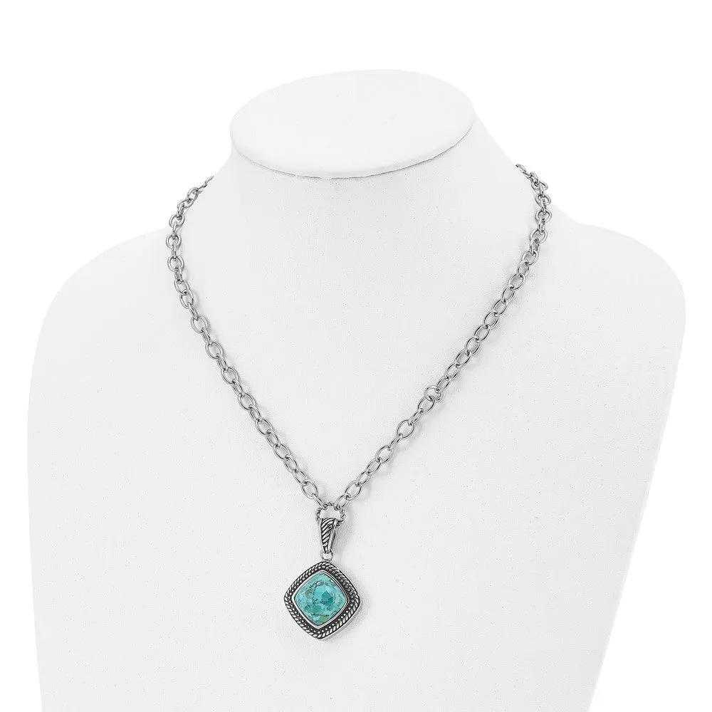 Stainless Steel Polished/Antiqued Imitation Turquoise 20.5in Necklace