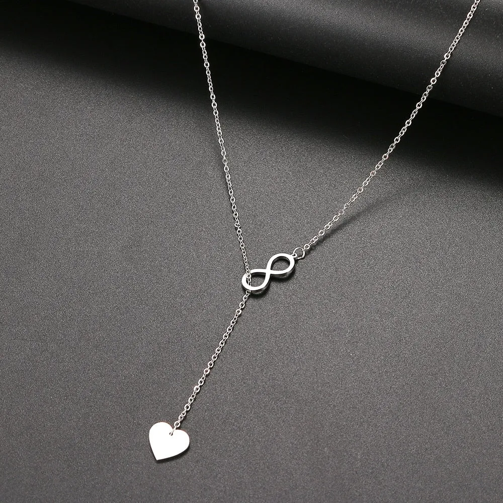 Stainless Steel "8" And Heart Shape Pendant Layered style Necklace For Women
