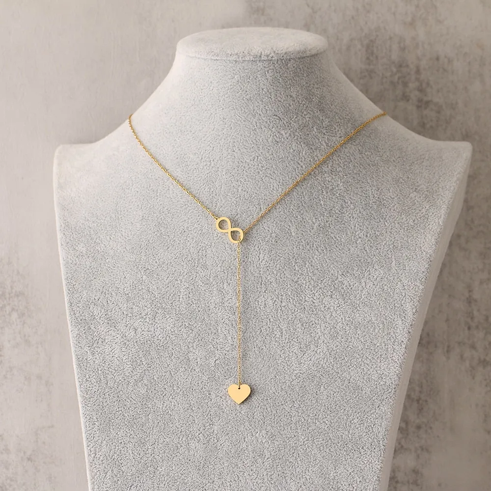 Stainless Steel "8" And Heart Shape Pendant Layered style Necklace For Women