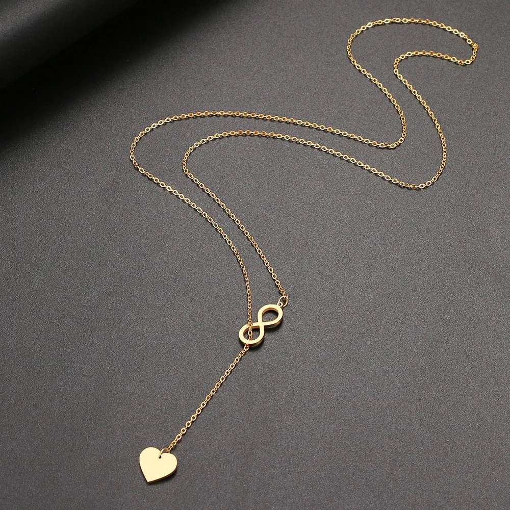 Stainless Steel "8" And Heart Shape Pendant Layered style Necklace For Women