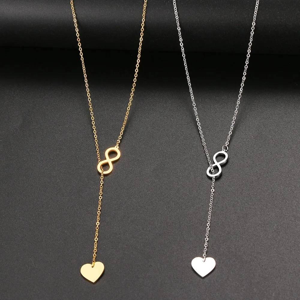 Stainless Steel "8" And Heart Shape Pendant Layered style Necklace For Women