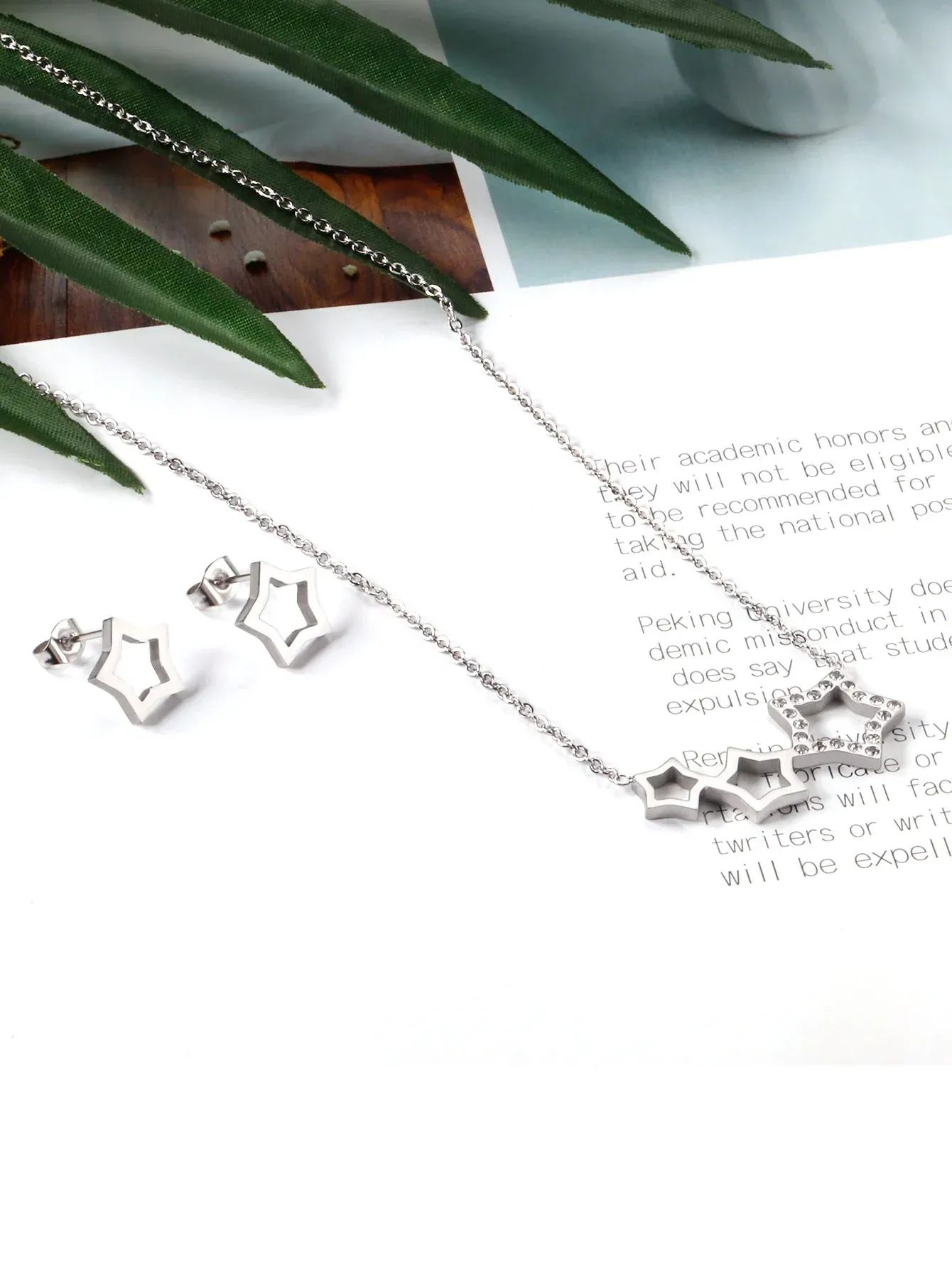 Stainless steel stud earring and necklace jewelry set - FD ⚡