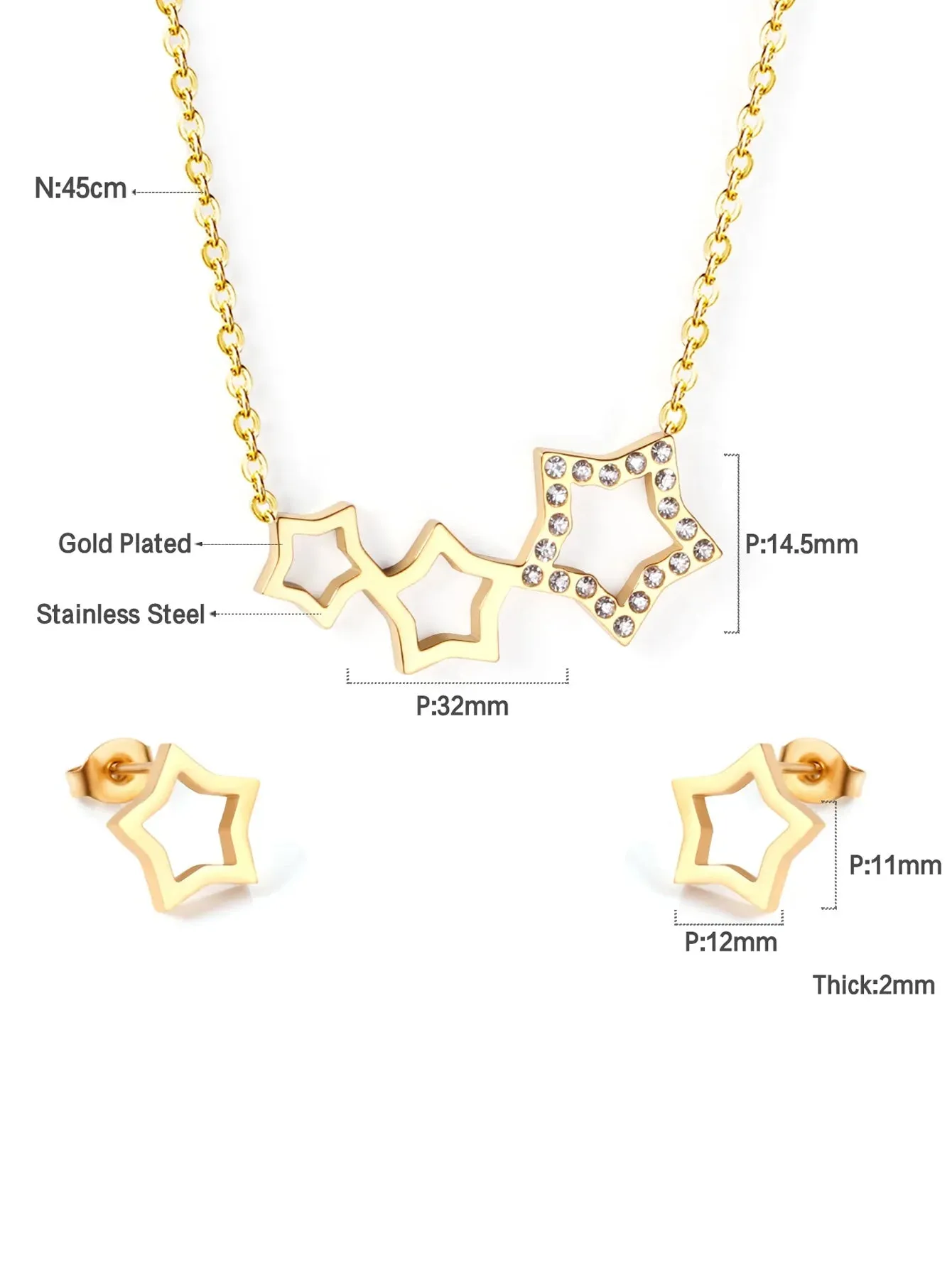 Stainless steel stud earring and necklace jewelry set - FD ⚡
