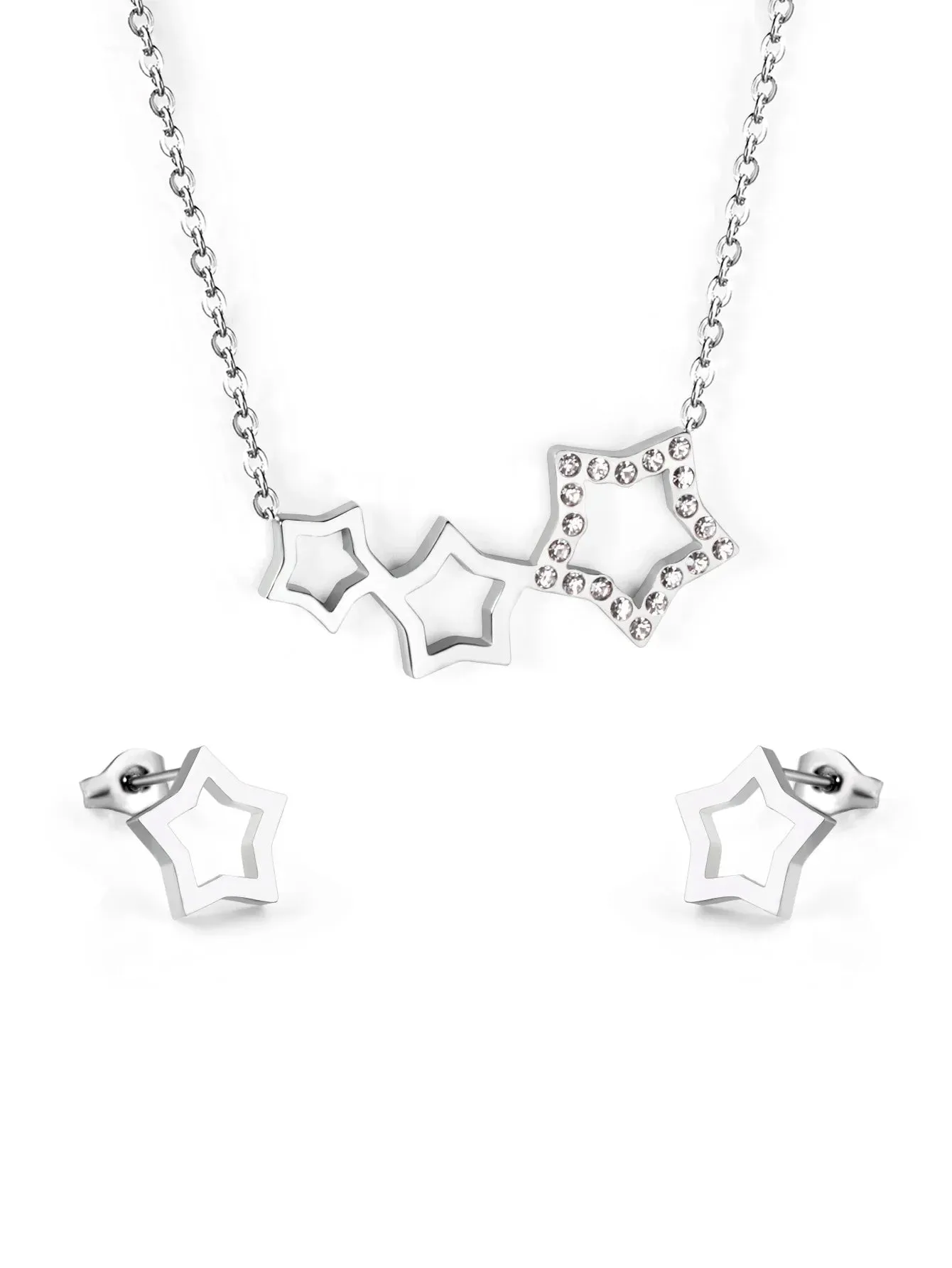 Stainless steel stud earring and necklace jewelry set - FD ⚡