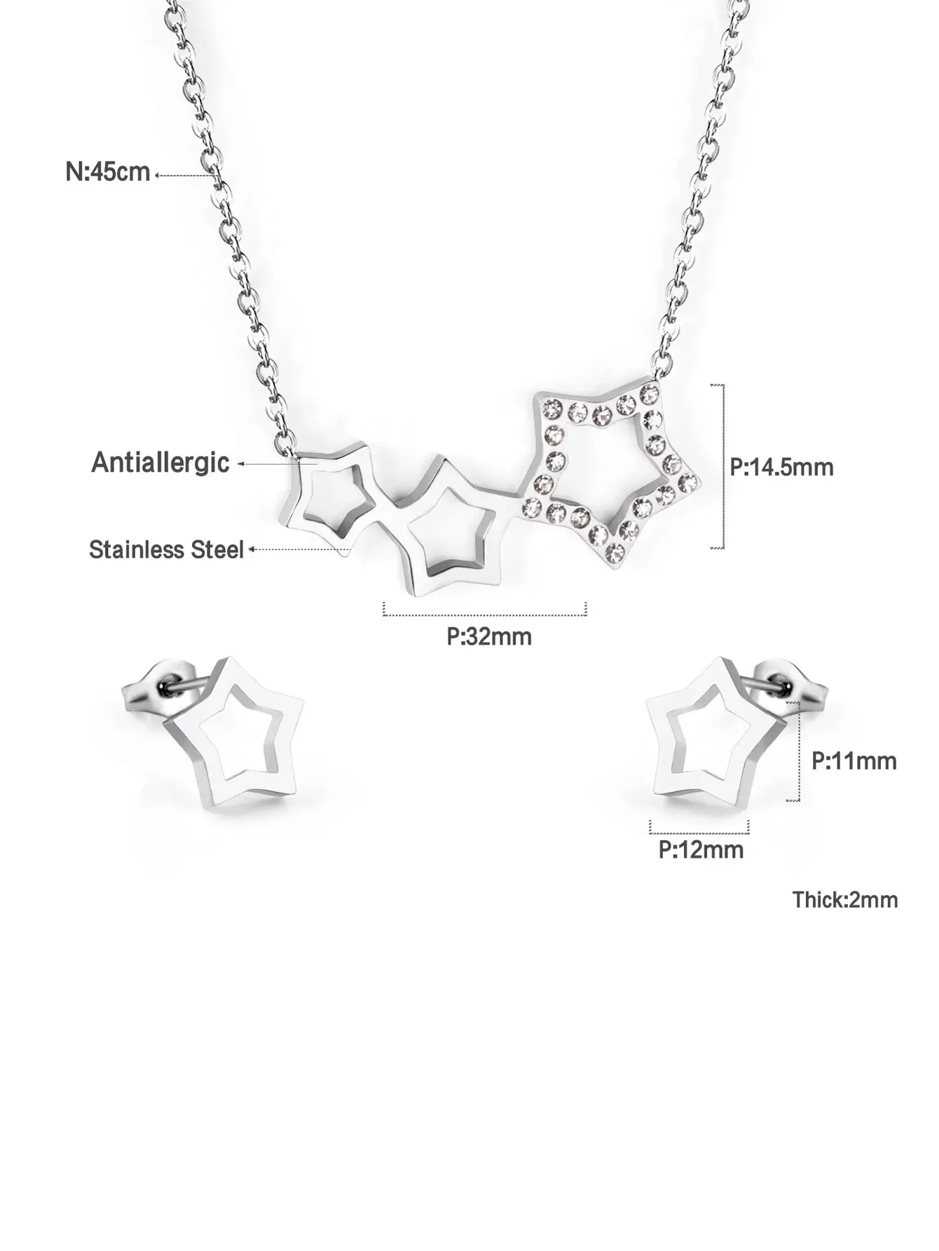 Stainless steel stud earring and necklace jewelry set - FD ⚡