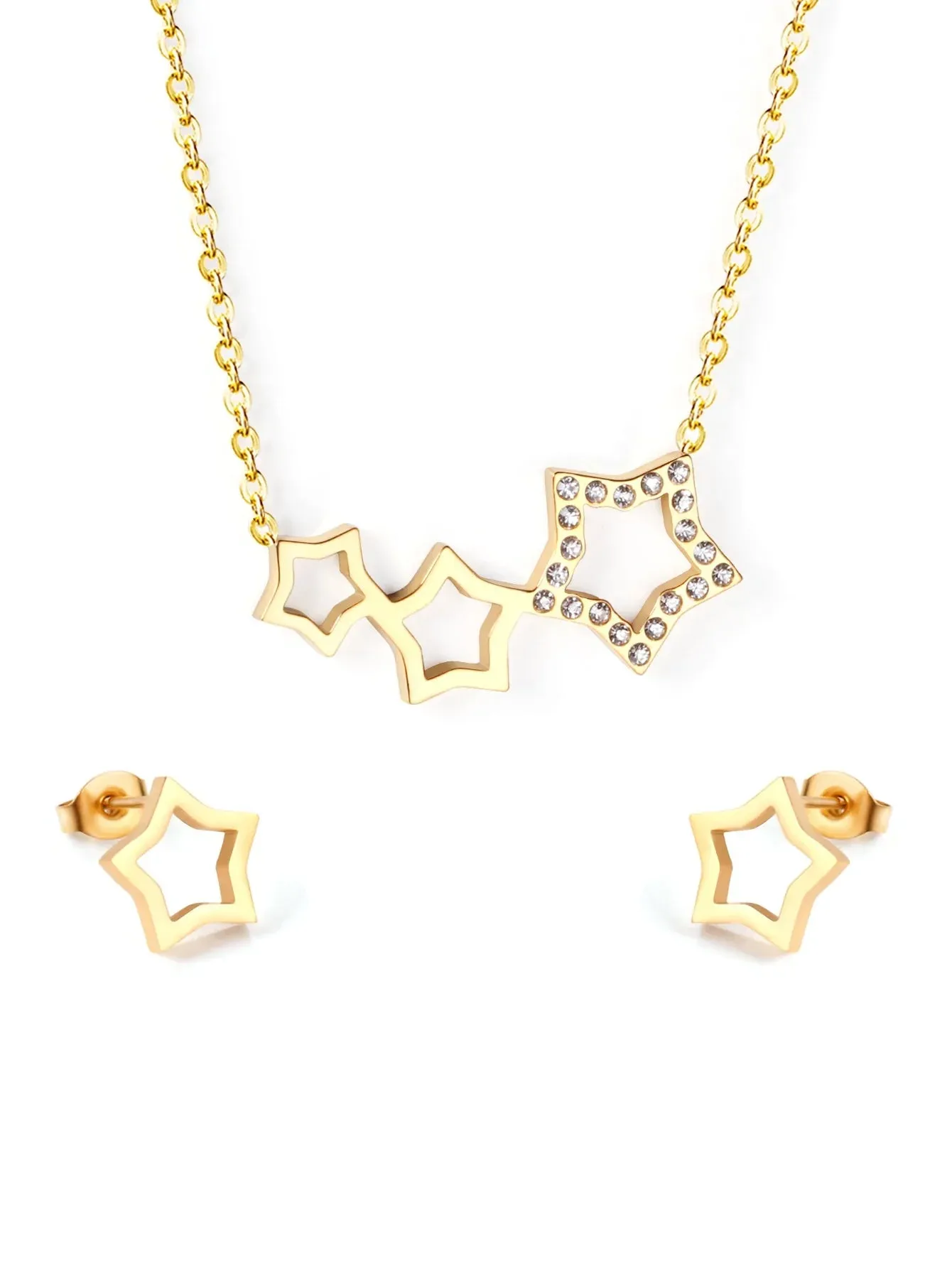 Stainless steel stud earring and necklace jewelry set - FD ⚡