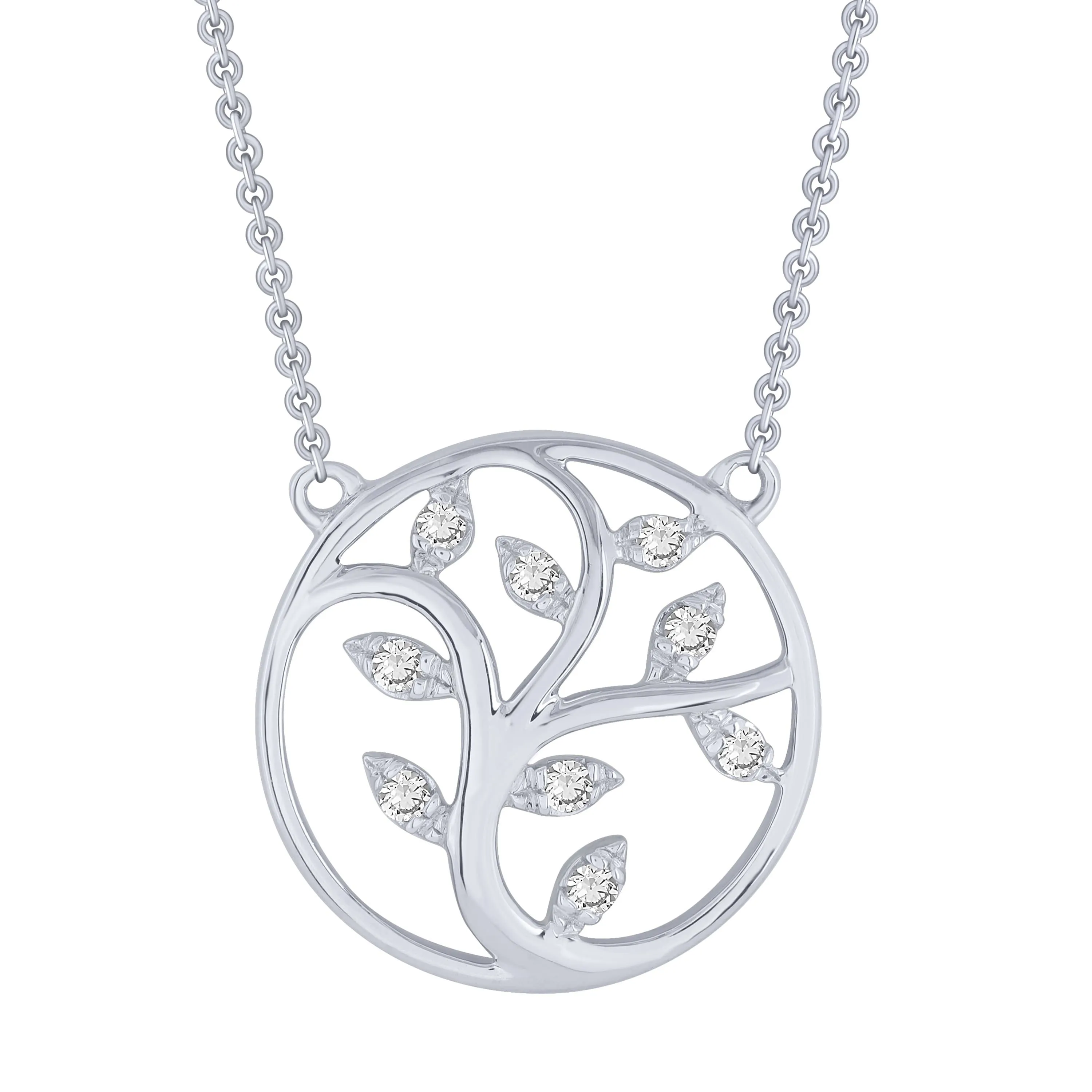 Sterling Silver 0.10Ctw Diamond Tree Of Life Pendant