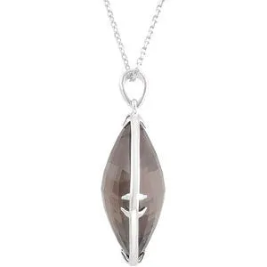 Sterling Silver 26x20mm Smoky Quartz 18" Necklace