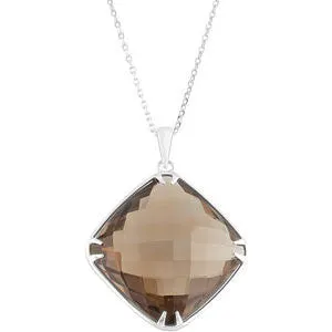 Sterling Silver 26x20mm Smoky Quartz 18" Necklace