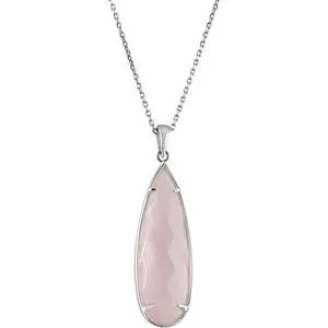 Sterling Silver 30x10mm Rose Quartz 18" Necklace