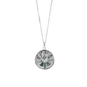 Sterling Silver & Cubic Zirconia Tree of Life Disc Pendant Necklace