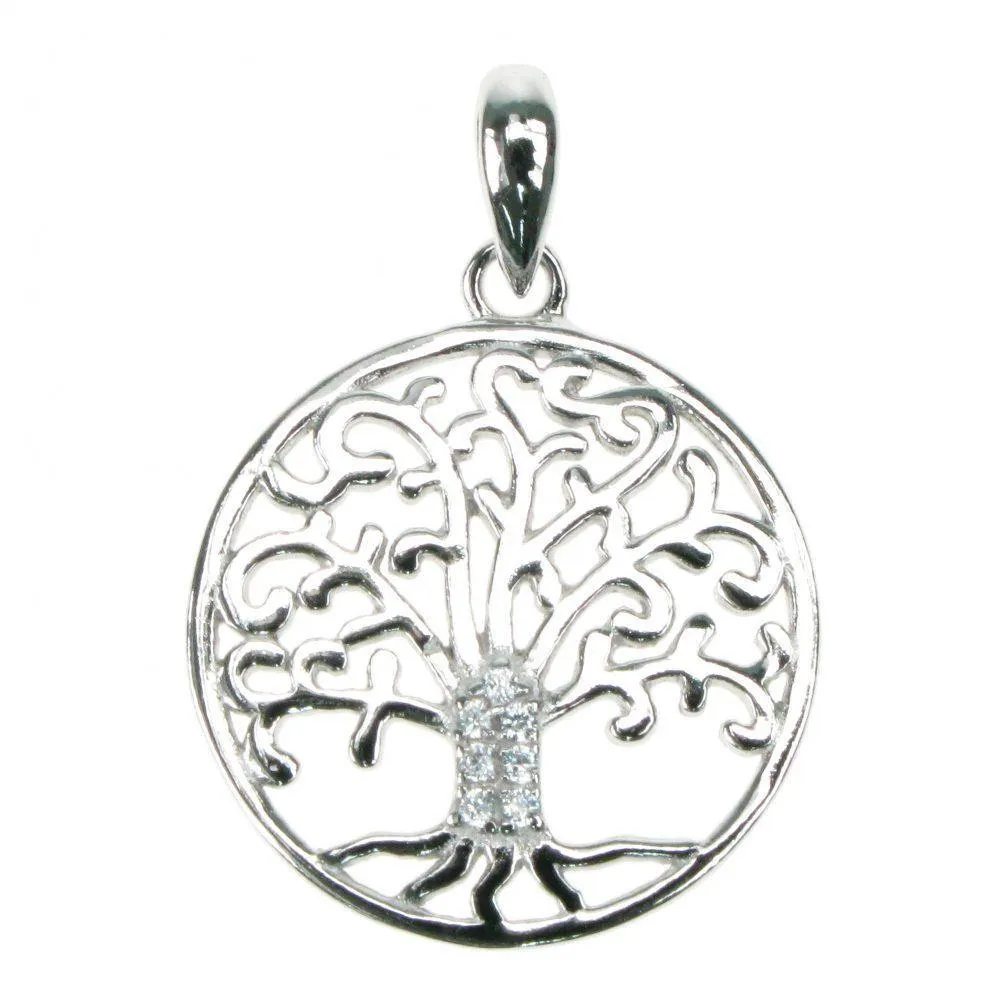 Sterling Silver & Cubic Zirconia Tree of Life Family Pendant Necklace