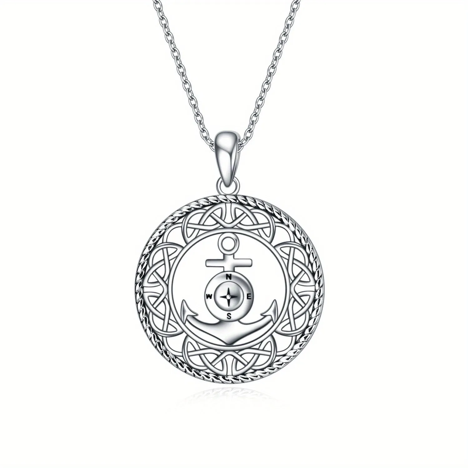 Sterling Silver Anchor Pendant Compass Necklace Celtic Jewelry