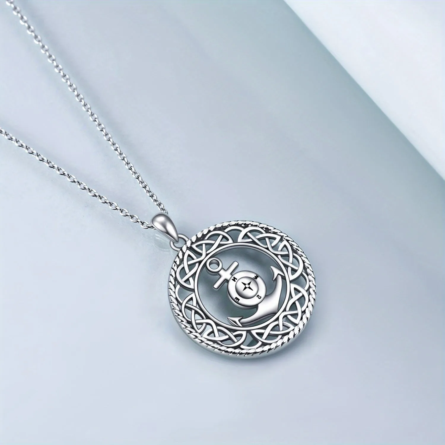 Sterling Silver Anchor Pendant Compass Necklace Celtic Jewelry