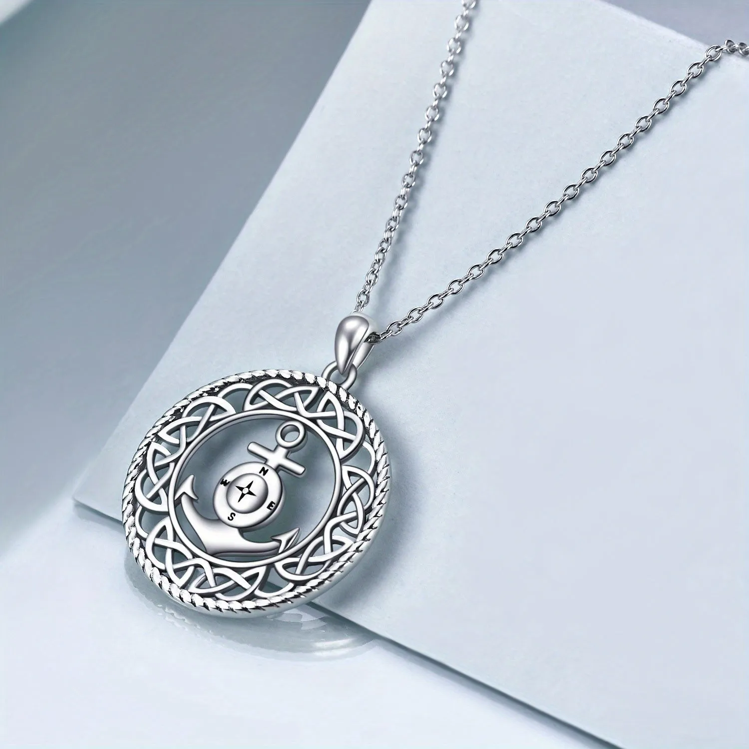 Sterling Silver Anchor Pendant Compass Necklace Celtic Jewelry