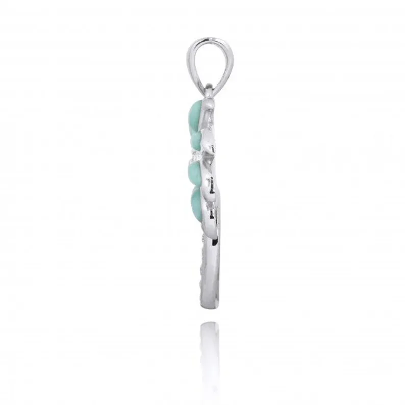 Sterling Silver and Larimar Palm Tree CZ Pendant Necklace