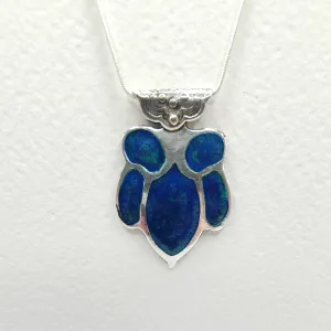 Sterling silver and vitreous enamel flower pendant - dark blue - Rob Morrison